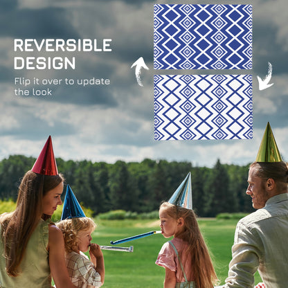Outsunny Plastic Straw Reversible RV Outdoor Rug with Carry Bag, 182 x 274cm, Blue and White--ChewyGames-ChewyGames