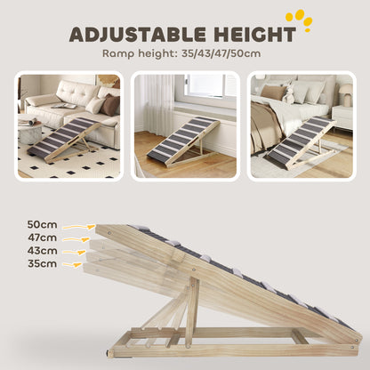 PawHut Adjustable Folding Dog Ramp for Couch Pet Ladder 4 Heights 35–50cm