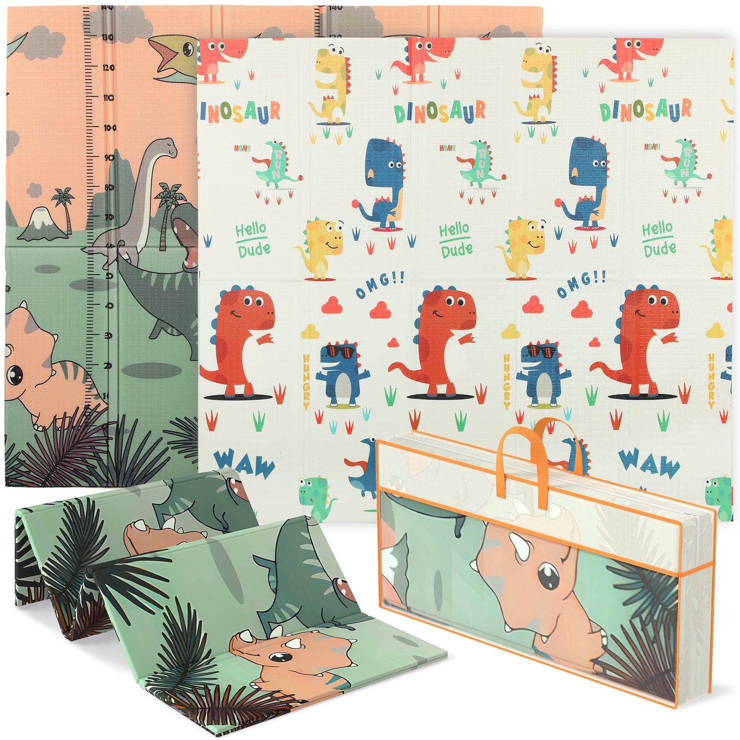 AIYAPLAY Baby Play Mat, Double Sideded Foldable Kids Crawling Mat, Reversible & Waterproof, Dinosaur--ChewyGames-ChewyGames