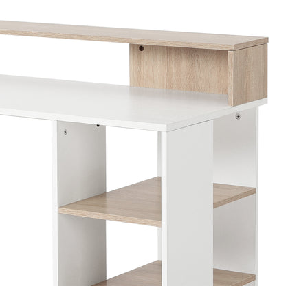 HOMCOM Computer Desk with Drawers and Storage Shelves, Office Desk Writing Table with Printer Stand, Large Workstation for Study Play Work Home Office, 137 x 55 x 92cm, Oak