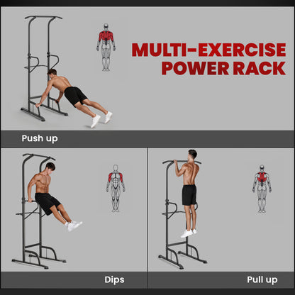 HOMCOM Power Tower Dip Station Pull Up Bar Multi-Function Push Up Equipment with Adjustable Height for Home Gym Strength Training Workout Fitness