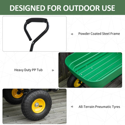 Outsunny 125 Litre Large Garden Cart, Heavy Duty 4 Wheel Trolley Dump Wheelbarrow Tipping Truck Trailer - Green