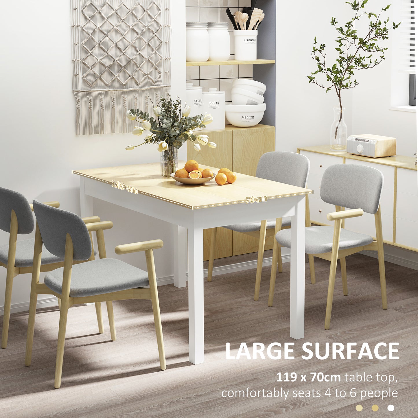 HOMCOM Dining Table for 4 to 6, Modern Kitchen Table with Wood Effect Tabletop, Thick Legs, 120L x 70W x 75Hcm, for Dining Room, Kitchen, Living Room, Oak