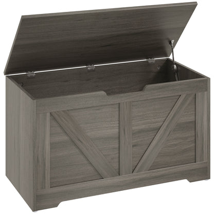 HOMCOM 100L Home Storage Box, with Safety Hinges - Charcoal Grey--ChewyGames-ChewyGames