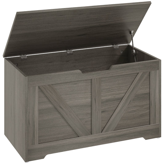 HOMCOM 100L Home Storage Box, with Safety Hinges - Charcoal Grey--ChewyGames-ChewyGames