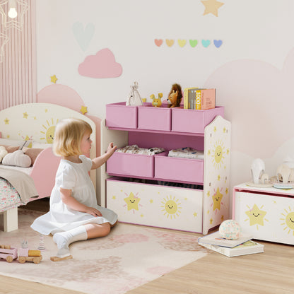 AIYAPLAY Kids Toy Storage Units, 3-Tier Toy Organiser Shelf with 6 Removable Boxes for Kids, Bedroom, Playroom, Pink--ChewyGames-ChewyGames