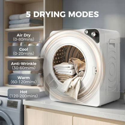 HOMCOM 5kg Vented Tumble Dryer, 1000W Compact Tumble Dryer with 5 Drying Modes, Stainless Steel Tub, White