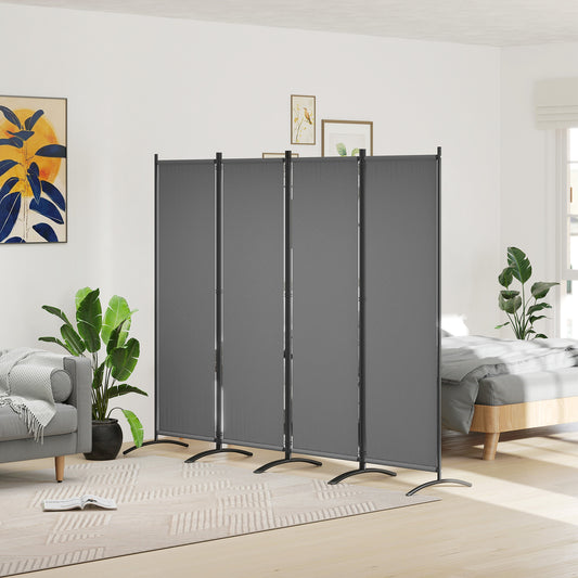 Outsunny 4 Panel Folding Room Divider, 1.7m Privacy Screen with Wide Feet, Portable Freestanding Metal Partition Separator for Office, Living Room, Bedroom, Dining Room, Dark Grey