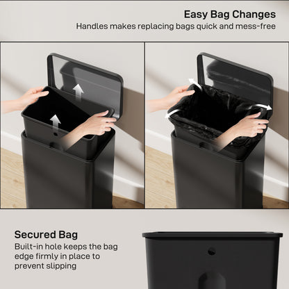 HOMCOM 20L Kitchen Bin with Soft-Close Lid and Stay-Open Function, Stainless Steel Pedal Bin with Removable Inner Bucket for Kitchen, Office, Home, Matte Black