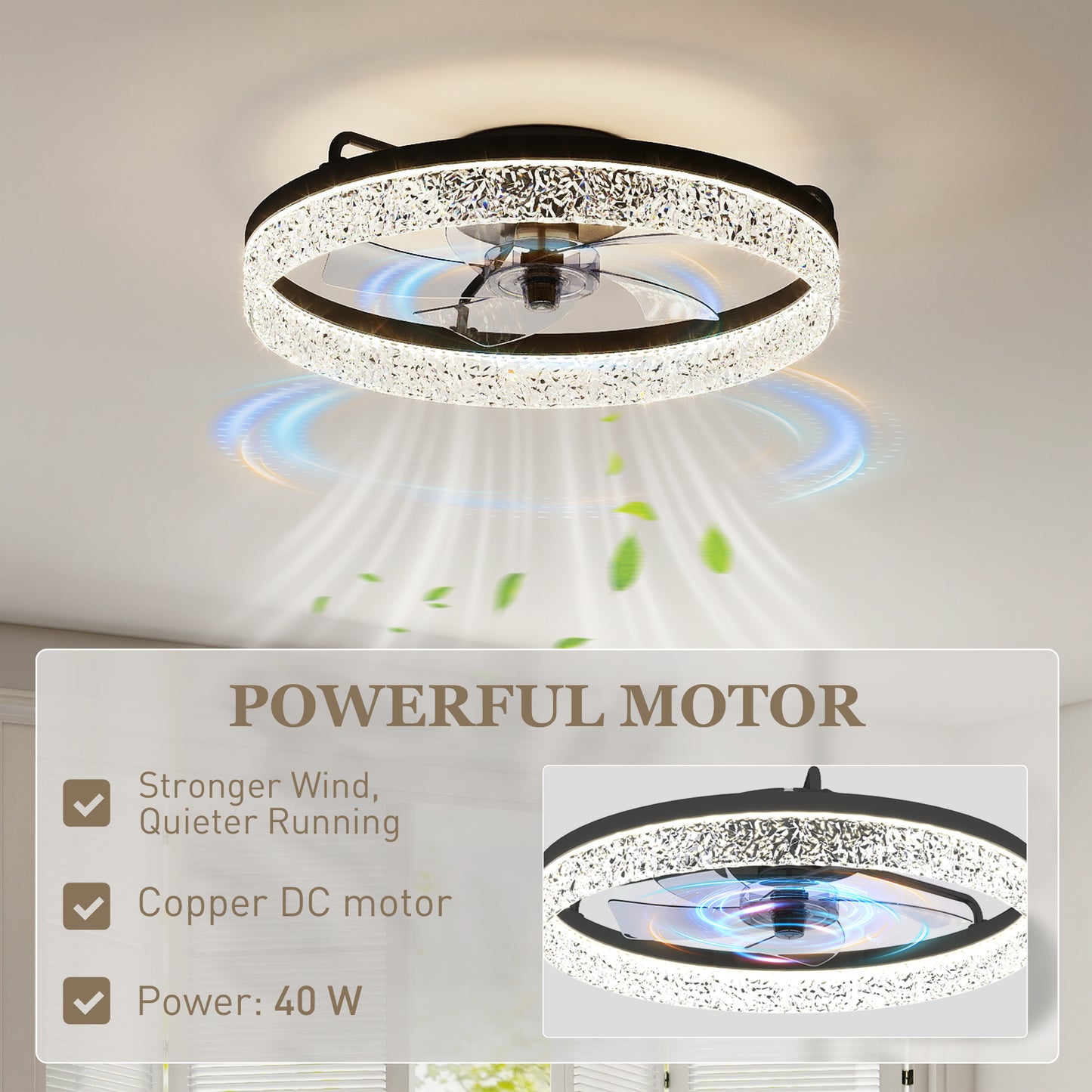 HOMCOM Ceiling Fan with Lights, Dimmable LED Mount Ceiling Fan Light with Remote App Control for Bedroom, Black--ChewyGames-ChewyGames