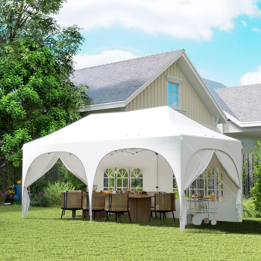 Outsunny 3 x 6m Pop Up Gazebo Shelter with Sides, 6 Sandbags, Peak Top Garden Party Tent Marquee with Carry Bag, Light Grey/White