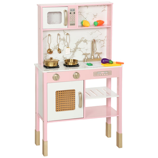 AIYAPLAY Kitchen Playset with Pretend Play Cooking Accessories, Play Kitchen with Oven, Microwave and Sink, Pink--ChewyGames-ChewyGames