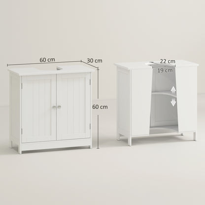 HOMCOM Under Sink Bathroom Storage Cabinet 2 Layers Vanity Unit Wooden - White