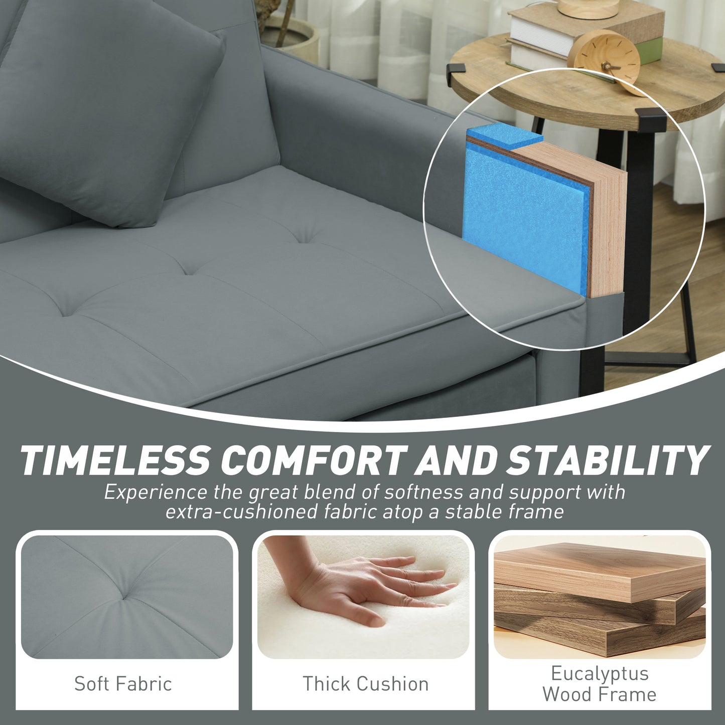 HOMCOM 3 Seater Velvet Sofa Bed, Convertible Click-Clack Couch with Adjustable Backrest, Small Double Sleeper Sofa for Living Room & Guests, Grey