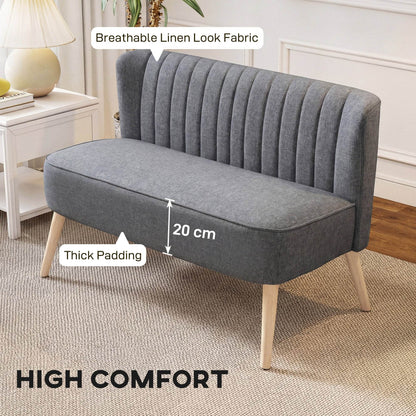 HOMCOM 117cm Loveseat Sofa Upholstered Small 2 Seater Sofa with Thick Padded Seat and Rubber Wood Legs, Grey