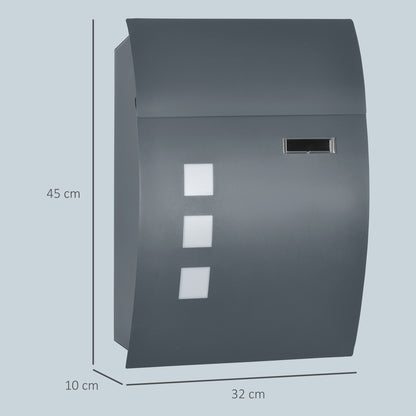 HOMCOM Wall Mounted Letter Box, Weatherproof Post Box for Outside Wall, Modern Mailbox with 2 Keys and Nameplate, Anthracite Grey--ChewyGames-ChewyGames