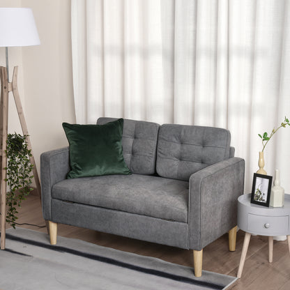 HOMCOM 2 Seater Storage Sofa, Fabric Couch with Hidden Under Seat Storage, Thick Cushions, Compact Space Saving Settee with Rubberwood Legs for Living Room, Apartment, Grey