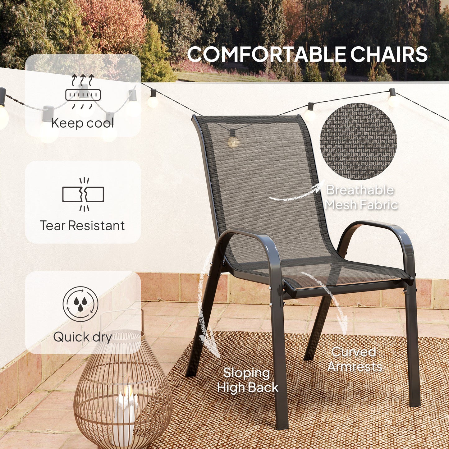 Outsunny Three-Piece Outdoor Garden Set - Black