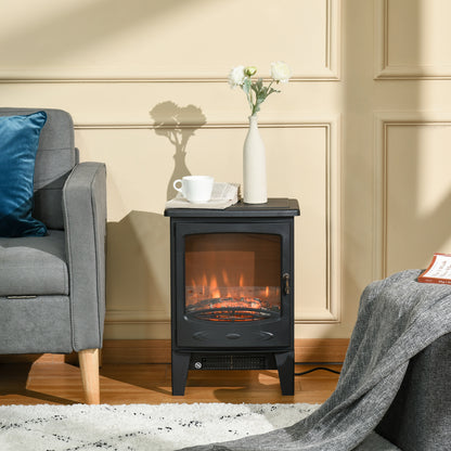 HOMCOM Electric Fireplace Stove, Free standing Fireplace Heater with Realistic LED Flame Effect and Adjustable Brightness, Overheat Safety Protection, 900W/1800W, Black