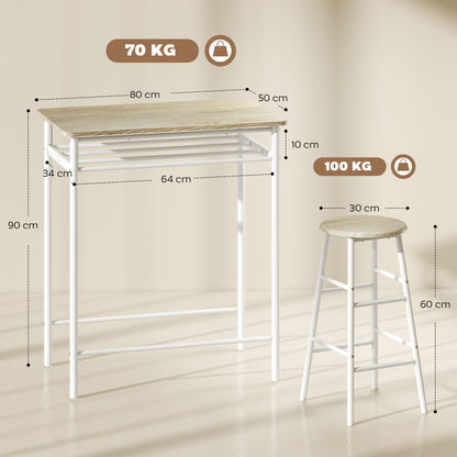 HOMCOM Bar Table Set, Bar Table and Stools Set, Footrest and Storage Shelf, for Kitchen, Dining Room, Pub, Cafe, White and Oak--ChewyGames-ChewyGames