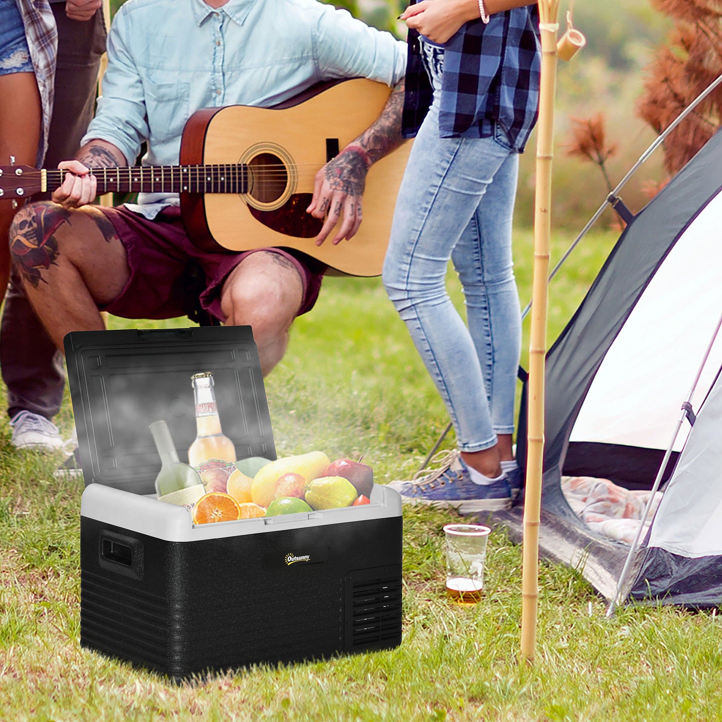Outsunny 30L Portable Car Refrigerator - Grey and Black