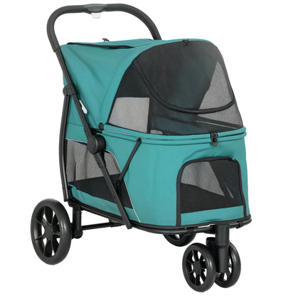 PawHut Dog Stroller, 3 Wheels Pet Stroller with Dual Entry, Easy One-Click Quick Fold, Mesh Windows, Washable Cushion