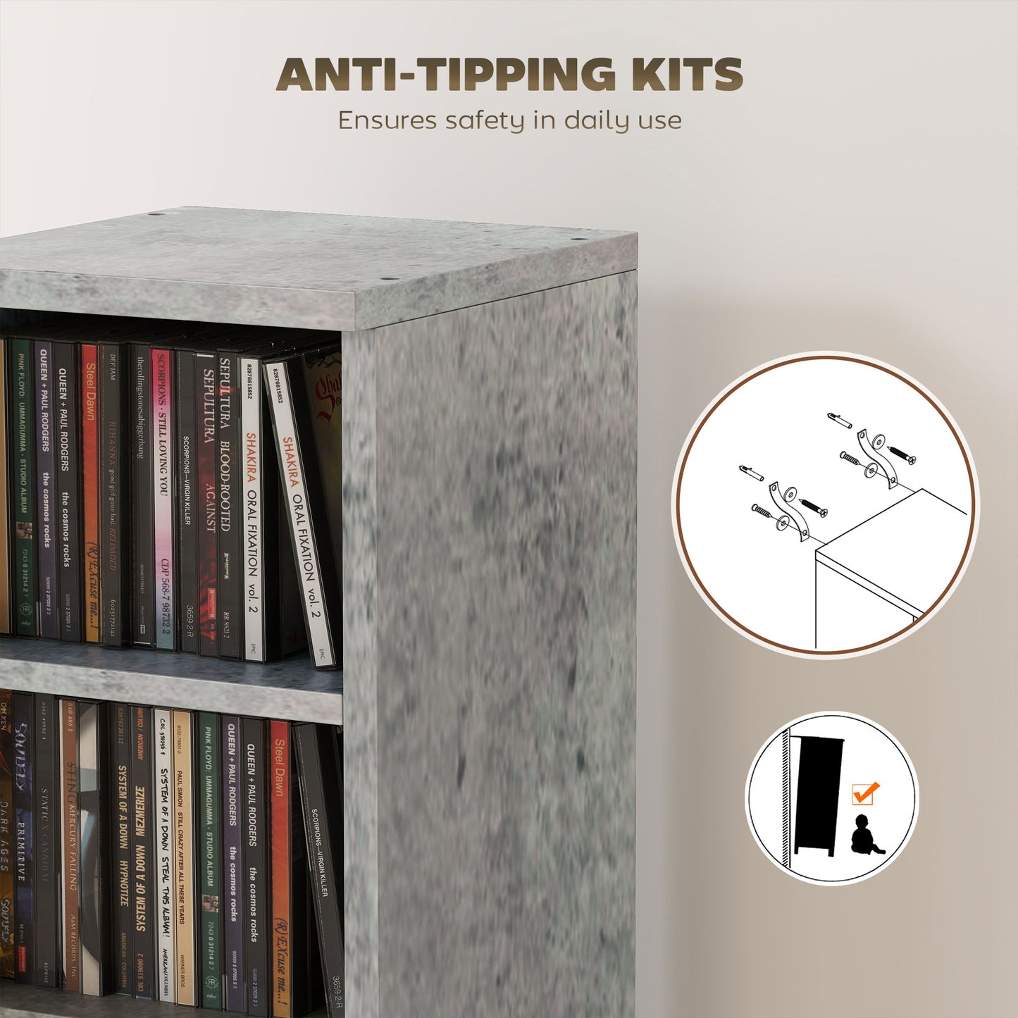 HOMCOM Set of 2 CD Media Display Shelf Unit Tower Rack with Adjustable Shelves, Grey