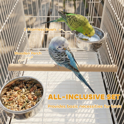 PawHut Bird Cage Foldable Portable Budgie Cage with Wooden Perch 2 Bowls for Travel 49 x 31 x 40 cm Black