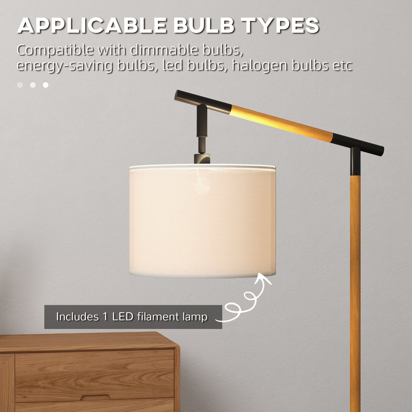 HOMCOM Metal Frame Floor Lamp with 350 Degree Rotating Lampshade, for Living Room and Bedroom, LED Bulb Included, Brown