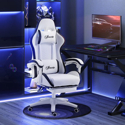 Vinsetto Ergonomic Computer Gaming Chair, PU Leather Office Desk Chair with Footrest, Swivel Wheels, 135° Reclining Back, Lumbar Support, Headrest for Home, White and Black