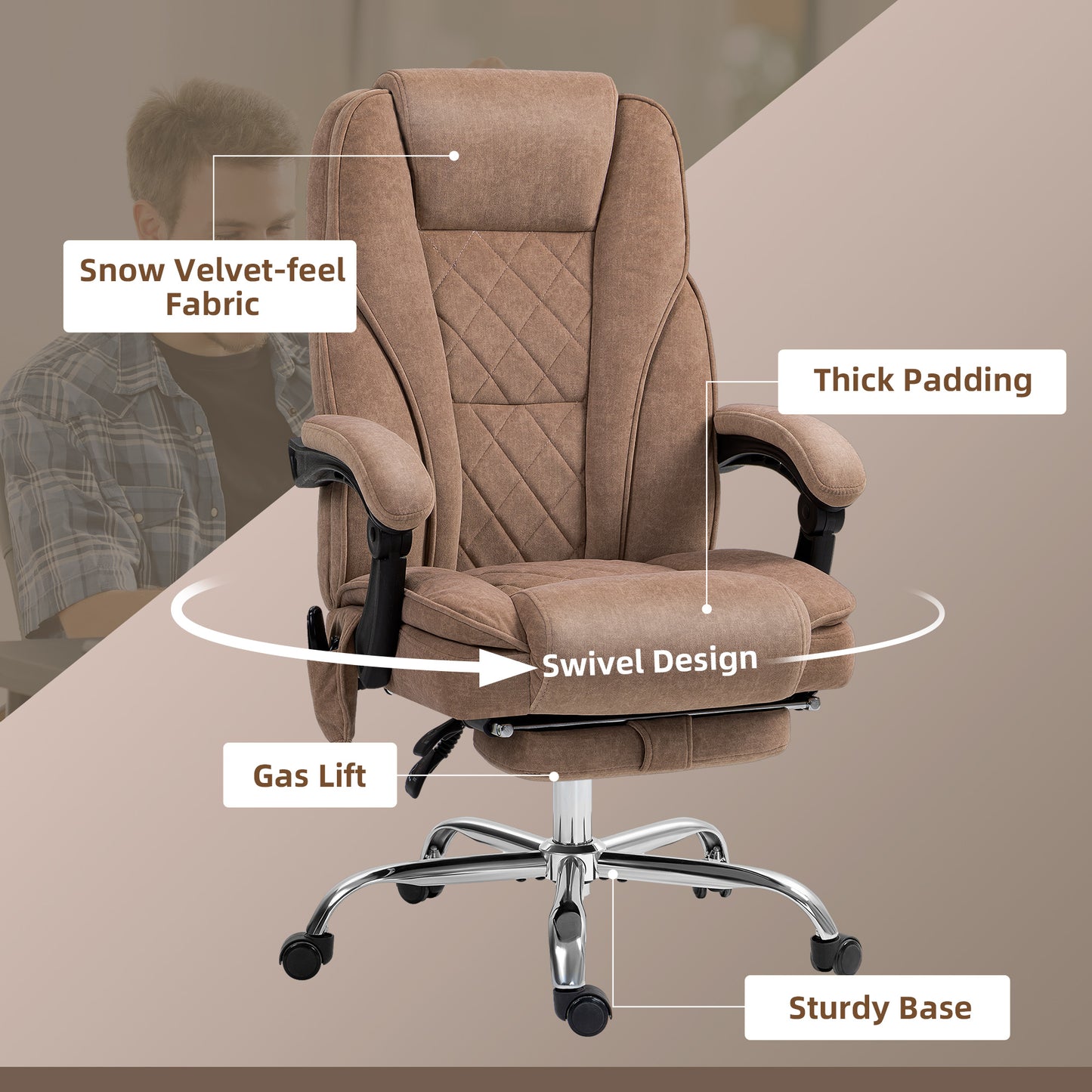 Vinsetto Massage Office Chair, Heated Reclining Computer Chair with Adjustable Height and Footrest, Brown--ChewyGames-ChewyGames
