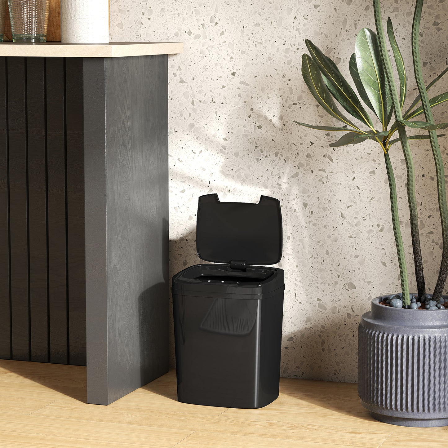 HOMCOM 15L Sensor Bin, Automatic Touchless Kitchen Bin, Easy Clean, Battery Operated for Home Office, Bedroom, Bathroom, Black--ChewyGames-ChewyGames