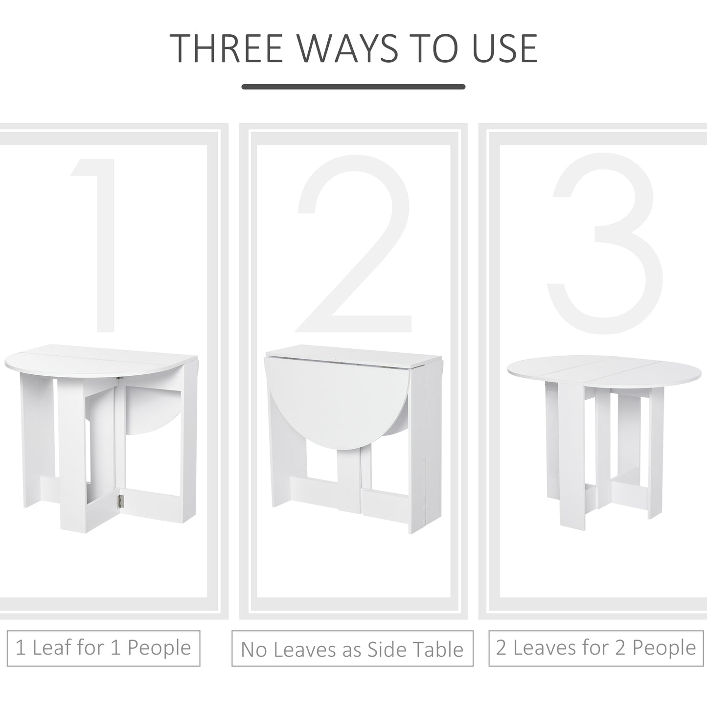 HOMCOM Space-saving Drop Leaf Table, Folding Dining Table for Small Space, Kitchen, Dining Room, White