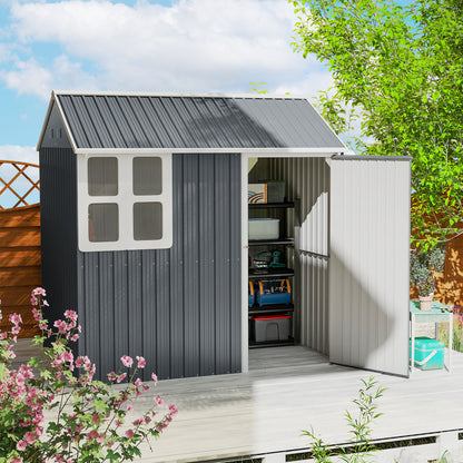 Outsunny 7 x 6ft Galvanised Garden Shed with Latch and Galvanised Steel Frame - Dark Grey