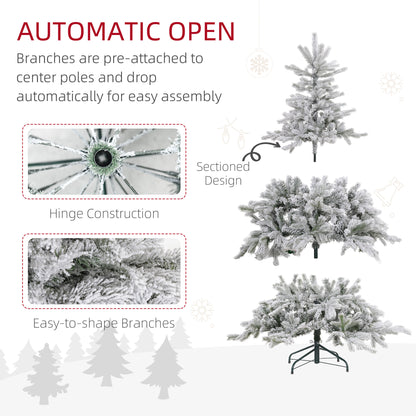 HOMCOM 5ft Bushy Snow-Flocked Artificial Christmas Tree, with LED Lights