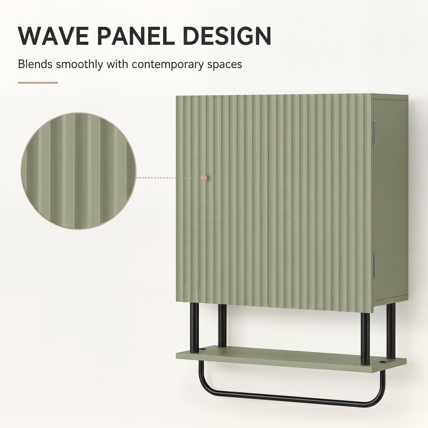 HOMCOM Bathroom Wall Cabinet Modern Space Saver Wall Mounted Cabinet Doors Storage Green