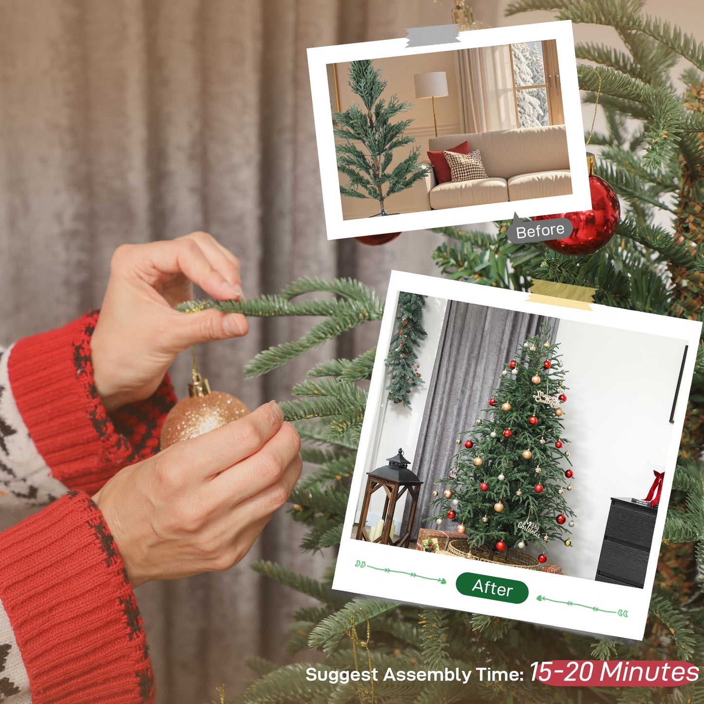 HOMCOM 6 ft Full Spruce Christmas Tree with Realistic Dense Tips, Easy Assembly - Green-Artificial Trees-ChewyGames-ChewyGames