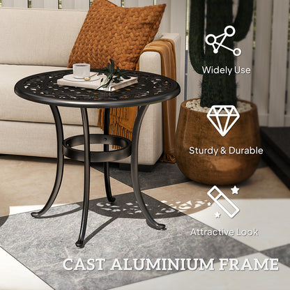 Outsunny Outdoor Garden Table, Cast Aluminium Patio End Table with Anti-slip Foot Pads for Garden, Patio, Balcony, 60 x 60 cm, Black