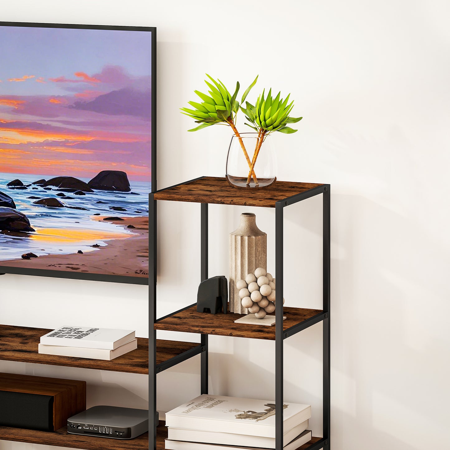 HOMCOM TV Unit for TVs up to 60 Inches, Industrial TV Stand with Storage Shelves, Entertainment Centre for Living Room, Bedroom