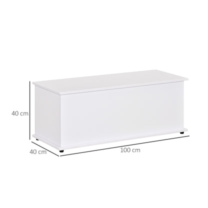 HOMCOM 113L Storage Chest, Storage Box with Flip-Top Lid and 2 Safety Hinges, Storage Trunk for Living Room, Entryway, 100 x 40 x 40 cm, White--ChewyGames-ChewyGames