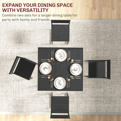 HOMCOM Dining Table and Chairs Set 2, Dining Room Sets, Rectangular Space Saving Table and 2 Chairs for Compact Kitchens, Steel Frame, Black