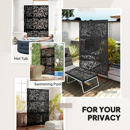 Outsunny Decorative Garden Privacy Screen with Stand, 6.5FT Freestanding Metal Outdoor Divider, Black