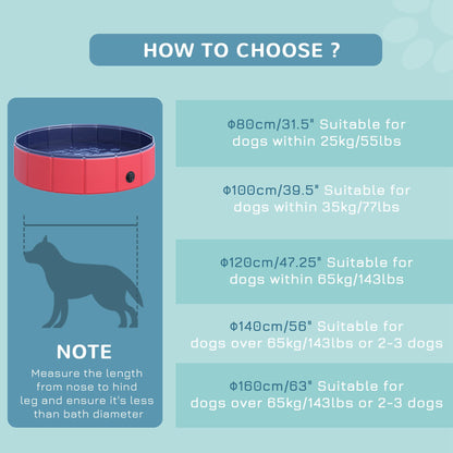PawHut Foldable Dog Pool, 80 x 20 cm Pet Paddling Pool with Wood Board Support and Anti-Slip Bottom, Portable Doggy Paddling Pool for Garden and Outdoor Use, Red