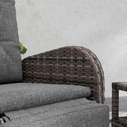 Outsunny 2 Seater Patio Rattan No Installation Chaise Lounge Sofa Set with Premium Fabric Cushion, Grey and Brown
