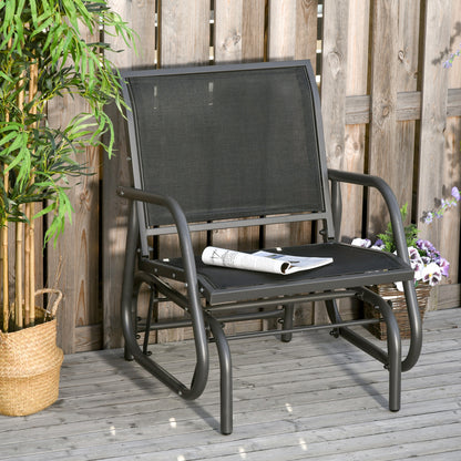Outsunny Outdoor Garden Glider Chair, Metal Frame Single Armchair Swing Seater w/ Breath Mesh Fabric Seat, Curved Backrest, Armrests, for Living Room, Patio, Porch, Dark Grey