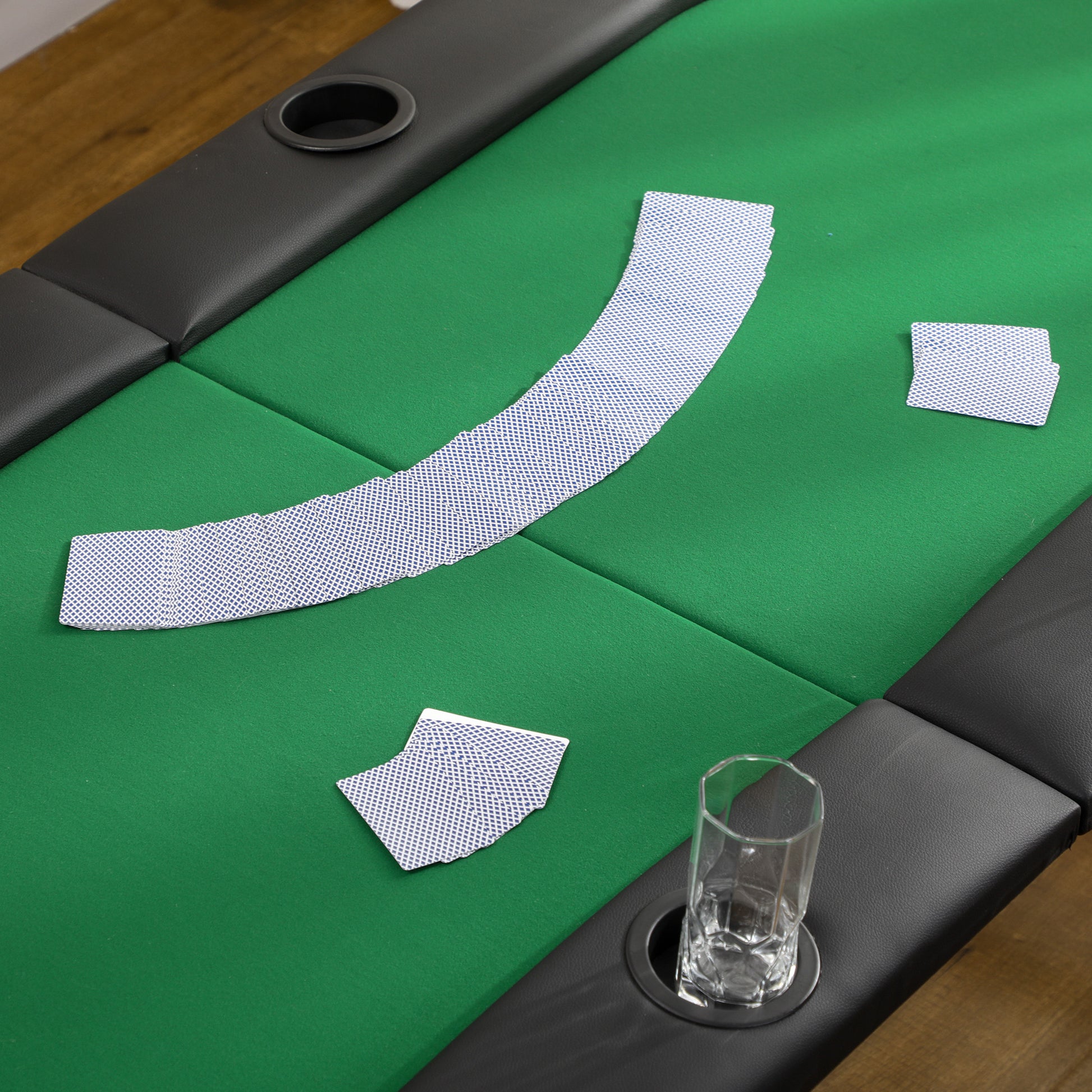 HOMCOM 8 Player Folding Poker Table, Oval Portable Blackjack Casino Table with Cup Holder, Felt Top and Metal Base, 183 x 82 x 75cm, Green and Black-Indoor Games-ChewyGames-ChewyGames