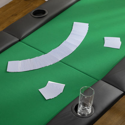 HOMCOM 8 Player Folding Poker Table, Oval Portable Blackjack Casino Table with Cup Holder, Felt Top and Metal Base, 183 x 82 x 75cm, Green and Black-Indoor Games-ChewyGames-ChewyGames
