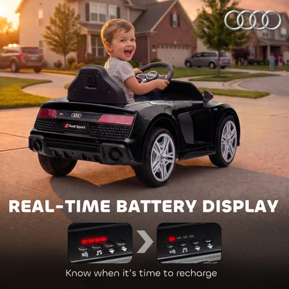 AIYAPLAY Licensed Audi R8 Spyder 12V Electric Car for Kids with Remote Control, Dual Motors, Rear Suspension, Soft Start, Black