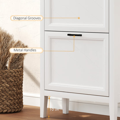 HOMCOM Shoe Cabinet with 2 Flip Drawers, Farmhouse Narrow Shoe Storage Cabinet with Adjustable Shelves, White