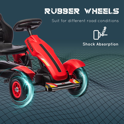 HOMCOM Pedal Go Kart, Kids Ride On Racer with Adjustable Seat, Inflatable Rubber Tyres, Handbrake for Ages 5-12 Years - Red